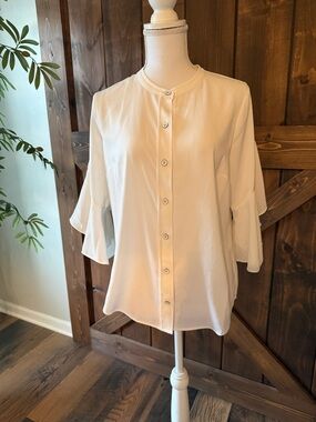 CAbi Cream Button-Front Blouse with Fluted Sleeves